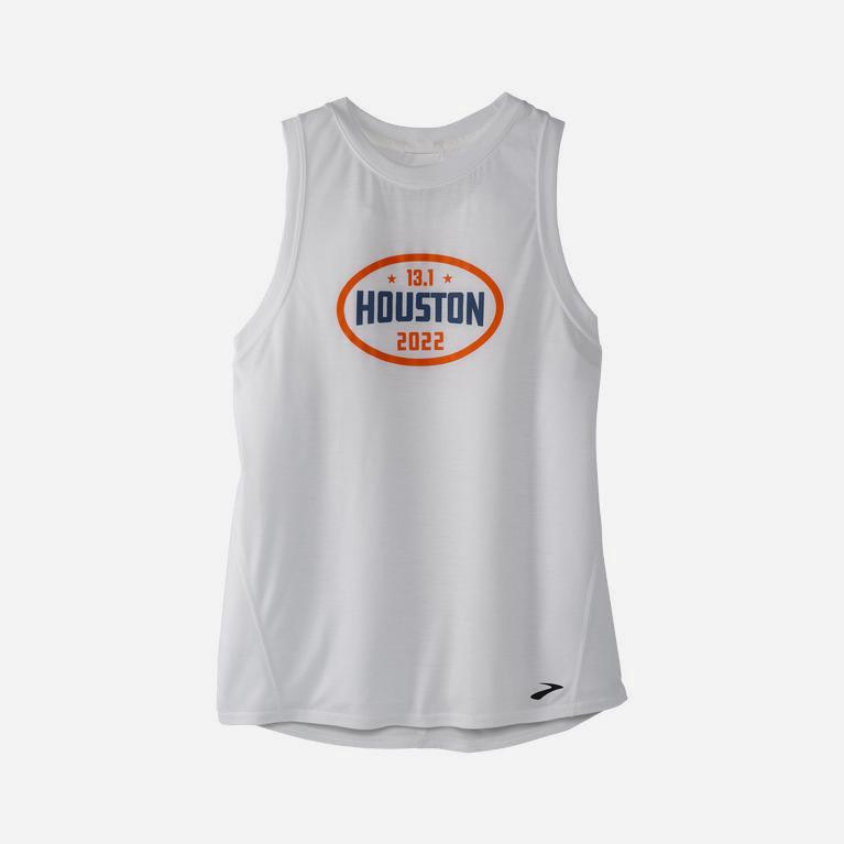 Brooks Houston22 Distance Graphic NZ - Women's Running Tank Top - White/13.1 Houston (45872-WECZ)